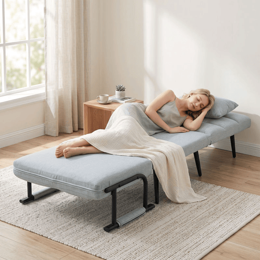 HOMCOM Cadeirão-Cama Individual 3 em 1, Poltrona Dobrável com Encosto Reclinável, Almofada e Tecido Efeito Linho, 67x73x96 cm, Cinza-Claro HOMCOM Cadeirão-Cama Individual 3 em 1, Poltrona Dobrável com Encosto Reclinável, Almofada e Tecido Efeito Linho, 67x73x96 cm, Cinza-Claro