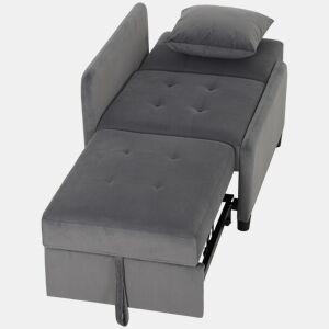 HOMCOM Sofá-Cama Individual 4 em 1 em Veludo Sintético, Cadeirão-Cama com Encosto Ajustável, Módulo Extraível, Bolsos Laterais e Almofada com Capa Lavável, Cinzento Escuro