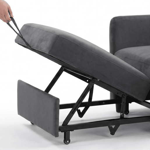HOMCOM Sofá-Cama Individual 4 em 1 em Veludo Sintético, Cadeirão-Cama com Encosto Ajustável, Módulo Extraível, Bolsos Laterais e Almofada com Capa Lavável, Cinzento Escuro