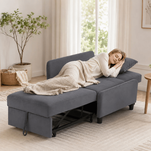 HOMCOM Sofá-Cama Individual 4 em 1 em Veludo Sintético, Cadeirão-Cama com Encosto Ajustável, Módulo Extraível, Bolsos Laterais e Almofada com Capa Lavável, Cinzento Escuro