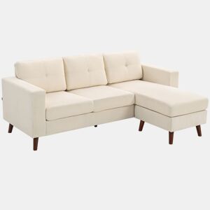 HOMCOM Sofá Chaise Longue Reversível de 3 Lugares, Sofá de Canto em L, Estofado em Veludo, Estrutura de Aço, Para Espaços Pequenos, Sala, 192x137x84 cm, Creme