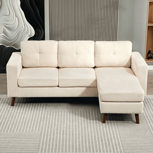 HOMCOM Sofá Chaise Longue Reversível de 3 Lugares, Sofá de Canto em L, Estofado em Veludo, Estrutura de Aço, Para Espaços Pequenos, Sala, 192x137x84 cm, Creme HOMCOM Sofá Chaise Longue Reversível de 3 Lugares, Sofá de Canto em L, Estofado em Veludo, Estrutura de Aço, Para Espaços Pequenos, Sala, 192x137x84 cm, Creme