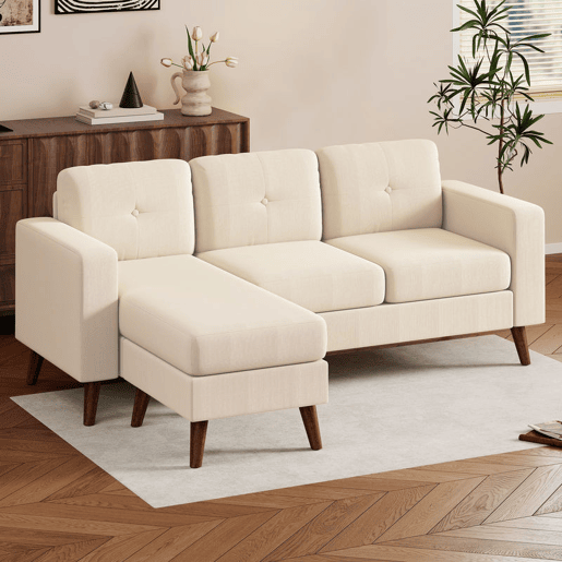 HOMCOM Sofá Chaise Longue Reversível de 3 Lugares, Sofá de Canto em L, Estofado em Veludo, Estrutura de Aço, Para Espaços Pequenos, Sala, 192x137x84 cm, Creme HOMCOM Sofá Chaise Longue Reversível de 3 Lugares, Sofá de Canto em L, Estofado em Veludo, Estrutura de Aço, Para Espaços Pequenos, Sala, 192x137x84 cm, Creme