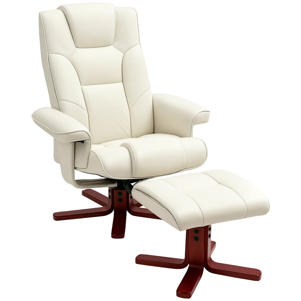 Homcom sillón reclinable con reposapiés sillón relax de salón con tapizado en tejido tecnológico y estructura de madera carga 150 kg butaca para dormitorio sala de estar crema