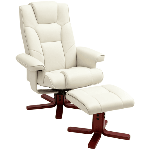 HOMCOM Poltrona Reclinável com Apoio para Pés, Estofada em Tecido Tecnológico e Madeira, Suporta 150 kg, Ideal para Quarto ou Sala, Cor Creme HOMCOM Poltrona Reclinável com Apoio para Pés, Estofada em Tecido Tecnológico e Madeira, Suporta 150 kg, Ideal para Quarto ou Sala, Cor Creme