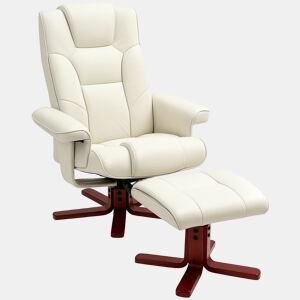 HOMCOM Poltrona Reclinável com Apoio para Pés, Estofada em Tecido Tecnológico e Madeira, Suporta 150 kg, Ideal para Quarto ou Sala, Cor Creme