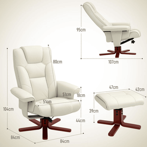 HOMCOM Poltrona Reclinável com Apoio para Pés, Estofada em Tecido Tecnológico e Madeira, Suporta 150 kg, Ideal para Quarto ou Sala, Cor Creme HOMCOM Poltrona Reclinável com Apoio para Pés, Estofada em Tecido Tecnológico e Madeira, Suporta 150 kg, Ideal para Quarto ou Sala, Cor Creme