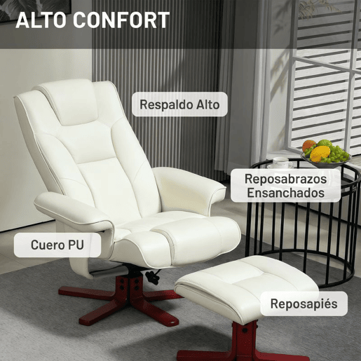 HOMCOM Poltrona Reclinável com Apoio para Pés, Estofada em Tecido Tecnológico e Madeira, Suporta 150 kg, Ideal para Quarto ou Sala, Cor Creme HOMCOM Poltrona Reclinável com Apoio para Pés, Estofada em Tecido Tecnológico e Madeira, Suporta 150 kg, Ideal para Quarto ou Sala, Cor Creme