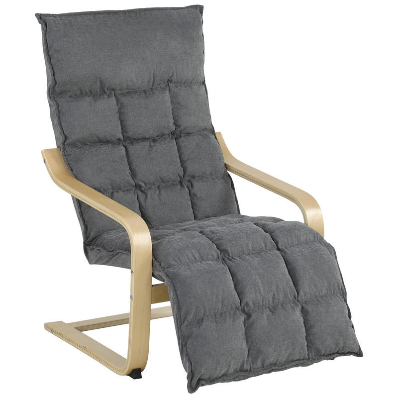 Homcom sillón de salón con reposapiés, butaca de salón tapizada en lino con balanceo suave, respaldo alto, asiento amplio, sillón de relax para dormitorio, oficina, estudio, gris