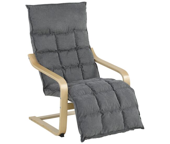 Homcom sillón de salón con reposapiés, butaca de salón tapizada en lino con balanceo suave, respaldo alto, asiento amplio, sillón de relax para dormitorio, oficina, estudio, gris