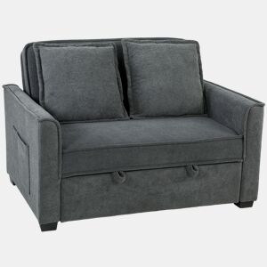 HOMCOM Sofá-Cama 2 Lugares 3 em 1, Sofá-Cama em Tecido Felpo com Encosto Ajustável em 3 Níveis, Bolsos Laterais, 2 Almofadas com Capas Removíveis para Sala, Espaços Pequenos, Cinzento Escuro