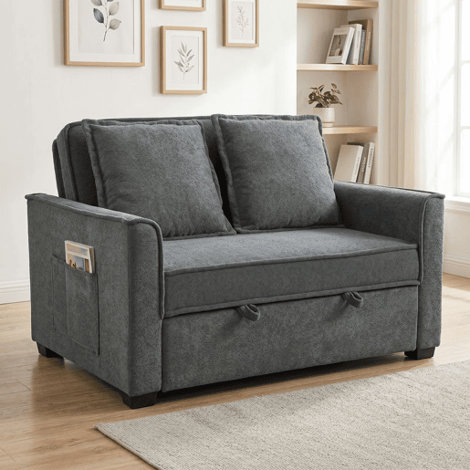 HOMCOM Sofá-Cama 2 Lugares 3 em 1, Sofá-Cama em Tecido Felpo com Encosto Ajustável em 3 Níveis, Bolsos Laterais, 2 Almofadas com Capas Removíveis para Sala, Espaços Pequenos, Cinzento Escuro HOMCOM Sofá-Cama 2 Lugares 3 em 1, Sofá-Cama em Tecido Felpo com Encosto Ajustável em 3 Níveis, Bolsos Laterais, 2 Almofadas com Capas Removíveis para Sala, Espaços Pequenos, Cinzento Escuro