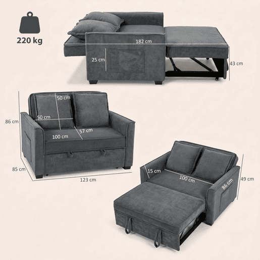 HOMCOM Sofá-Cama 2 Lugares 3 em 1, Sofá-Cama em Tecido Felpo com Encosto Ajustável em 3 Níveis, Bolsos Laterais, 2 Almofadas com Capas Removíveis para Sala, Espaços Pequenos, Cinzento Escuro HOMCOM Sofá-Cama 2 Lugares 3 em 1, Sofá-Cama em Tecido Felpo com Encosto Ajustável em 3 Níveis, Bolsos Laterais, 2 Almofadas com Capas Removíveis para Sala, Espaços Pequenos, Cinzento Escuro