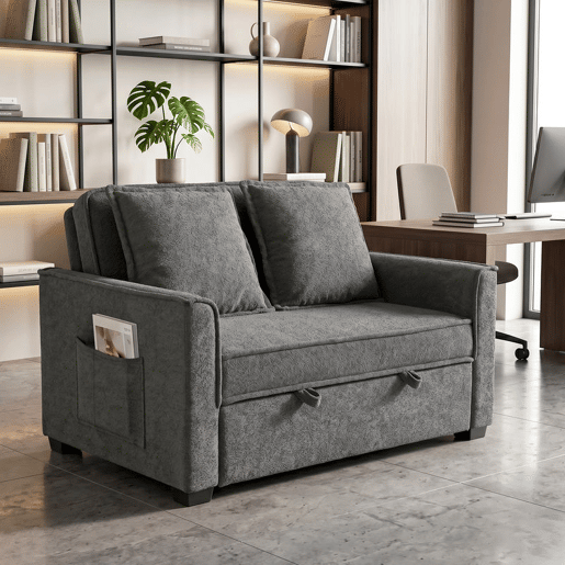 HOMCOM Sofá-Cama 2 Lugares 3 em 1, Sofá-Cama em Tecido Felpo com Encosto Ajustável em 3 Níveis, Bolsos Laterais, 2 Almofadas com Capas Removíveis para Sala, Espaços Pequenos, Cinzento Escuro HOMCOM Sofá-Cama 2 Lugares 3 em 1, Sofá-Cama em Tecido Felpo com Encosto Ajustável em 3 Níveis, Bolsos Laterais, 2 Almofadas com Capas Removíveis para Sala, Espaços Pequenos, Cinzento Escuro