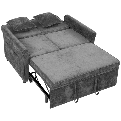 HOMCOM Sofá-cama 2 Lugares 3 em 1, em Chenille, Encosto Ajustável em 5 Posições, Bolsos Laterais, 2 Almofadas, Cinzento HOMCOM Sofá-cama 2 Lugares 3 em 1, em Chenille, Encosto Ajustável em 5 Posições, Bolsos Laterais, 2 Almofadas, Cinzento