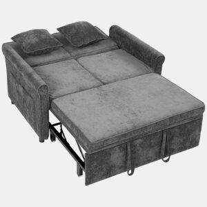 HOMCOM Sofá-cama 2 Lugares 3 em 1, em Chenille, Encosto Ajustável em 5 Posições, Bolsos Laterais, 2 Almofadas, Cinzento