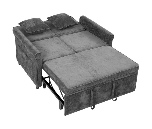 Homcom sofá cama 2 plazas 3 en 1, sofá cama de tejido chenilla con respaldo ajustable 5 niveles, bolsillos laterales, 2 cojines y reposabrazos