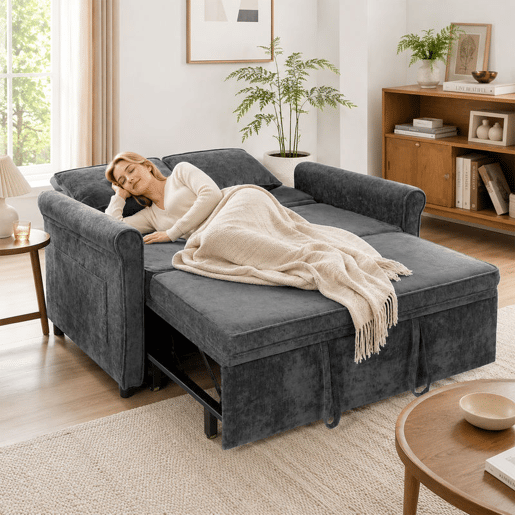 HOMCOM Sofá-cama 2 Lugares 3 em 1, em Chenille, Encosto Ajustável em 5 Posições, Bolsos Laterais, 2 Almofadas, Cinzento HOMCOM Sofá-cama 2 Lugares 3 em 1, em Chenille, Encosto Ajustável em 5 Posições, Bolsos Laterais, 2 Almofadas, Cinzento