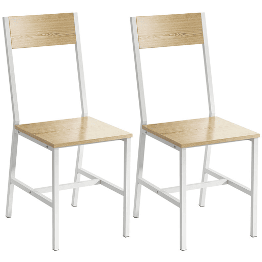 HOMCOM Conjunto de 2 Cadeiras de Jantar Cadeiras de Cozinha Modernas com Encosto Inclinado Estrutura Metálica para Sala de Jantar Sala de Estar 36x47x88,3 cm Madeira e Branco HOMCOM Conjunto de 2 Cadeiras de Jantar Cadeiras de Cozinha Modernas com Encosto Inclinado Estrutura Metálica para Sala de Jantar Sala de Estar 36x47x88,3 cm Madeira e Branco