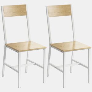 HOMCOM Conjunto de 2 Cadeiras de Jantar Cadeiras de Cozinha Modernas com Encosto Inclinado Estrutura Metálica para Sala de Jantar Sala de Estar 36x47x88,3 cm Madeira e Branco
