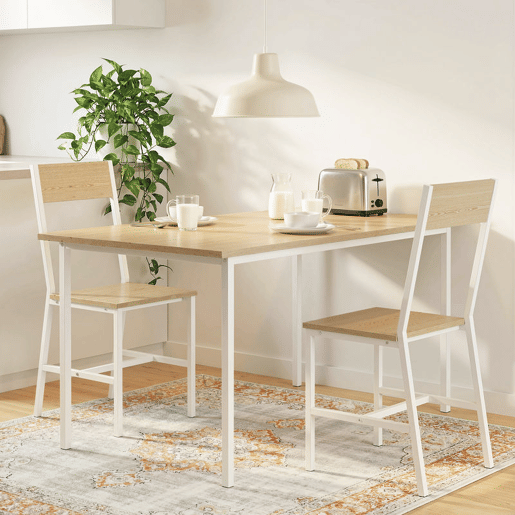 HOMCOM Conjunto de 2 Cadeiras de Jantar Cadeiras de Cozinha Modernas com Encosto Inclinado Estrutura Metálica para Sala de Jantar Sala de Estar 36x47x88,3 cm Madeira e Branco HOMCOM Conjunto de 2 Cadeiras de Jantar Cadeiras de Cozinha Modernas com Encosto Inclinado Estrutura Metálica para Sala de Jantar Sala de Estar 36x47x88,3 cm Madeira e Branco