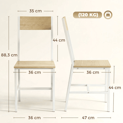 HOMCOM Conjunto de 2 Cadeiras de Jantar Cadeiras de Cozinha Modernas com Encosto Inclinado Estrutura Metálica para Sala de Jantar Sala de Estar 36x47x88,3 cm Madeira e Branco HOMCOM Conjunto de 2 Cadeiras de Jantar Cadeiras de Cozinha Modernas com Encosto Inclinado Estrutura Metálica para Sala de Jantar Sala de Estar 36x47x88,3 cm Madeira e Branco