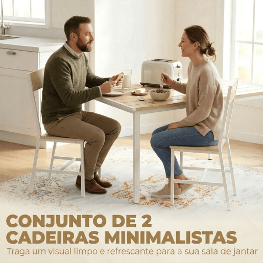 HOMCOM Conjunto de 2 Cadeiras de Jantar Cadeiras de Cozinha Modernas com Encosto Inclinado Estrutura Metálica para Sala de Jantar Sala de Estar 36x47x88,3 cm Madeira e Branco HOMCOM Conjunto de 2 Cadeiras de Jantar Cadeiras de Cozinha Modernas com Encosto Inclinado Estrutura Metálica para Sala de Jantar Sala de Estar 36x47x88,3 cm Madeira e Branco