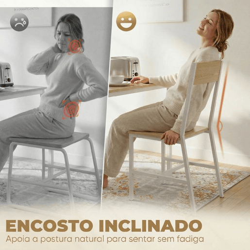 HOMCOM Conjunto de 2 Cadeiras de Jantar Cadeiras de Cozinha Modernas com Encosto Inclinado Estrutura Metálica para Sala de Jantar Sala de Estar 36x47x88,3 cm Madeira e Branco HOMCOM Conjunto de 2 Cadeiras de Jantar Cadeiras de Cozinha Modernas com Encosto Inclinado Estrutura Metálica para Sala de Jantar Sala de Estar 36x47x88,3 cm Madeira e Branco