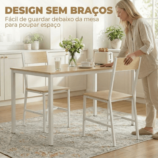 HOMCOM Conjunto de 2 Cadeiras de Jantar Cadeiras de Cozinha Modernas com Encosto Inclinado Estrutura Metálica para Sala de Jantar Sala de Estar 36x47x88,3 cm Madeira e Branco HOMCOM Conjunto de 2 Cadeiras de Jantar Cadeiras de Cozinha Modernas com Encosto Inclinado Estrutura Metálica para Sala de Jantar Sala de Estar 36x47x88,3 cm Madeira e Branco