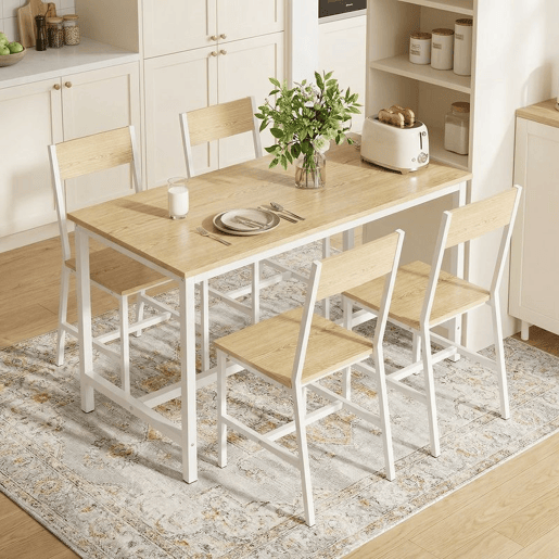 HOMCOM Conjunto de 2 Cadeiras de Jantar Cadeiras de Cozinha Modernas com Encosto Inclinado Estrutura Metálica para Sala de Jantar Sala de Estar 36x47x88,3 cm Madeira e Branco HOMCOM Conjunto de 2 Cadeiras de Jantar Cadeiras de Cozinha Modernas com Encosto Inclinado Estrutura Metálica para Sala de Jantar Sala de Estar 36x47x88,3 cm Madeira e Branco