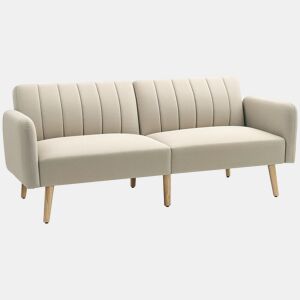 HOMCOM Sofá-cama de 2 Lugares 173x75x73 cm Dobrável em Tecido Tipo Linho com Encosto Ajustável em 3 Posições e Braços Desmontáveis Bege