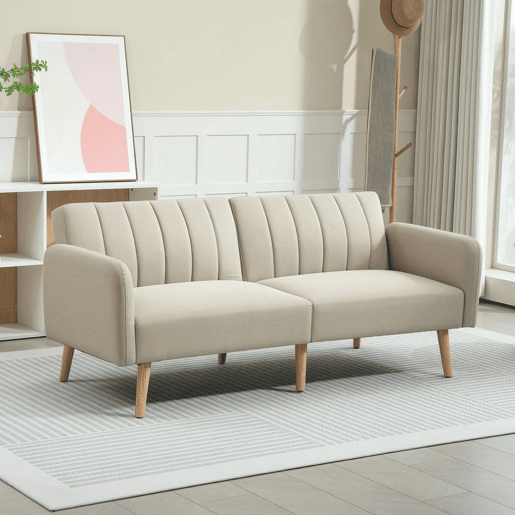 HOMCOM Sofá-cama de 2 Lugares 173x75x73 cm Dobrável em Tecido Tipo Linho com Encosto Ajustável em 3 Posições e Braços Desmontáveis Bege HOMCOM Sofá-cama de 2 Lugares 173x75x73 cm Dobrável em Tecido Tipo Linho com Encosto Ajustável em 3 Posições e Braços Desmontáveis Bege
