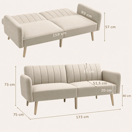 HOMCOM Sofá-cama de 2 Lugares 173x75x73 cm Dobrável em Tecido Tipo Linho com Encosto Ajustável em 3 Posições e Braços Desmontáveis Bege HOMCOM Sofá-cama de 2 Lugares 173x75x73 cm Dobrável em Tecido Tipo Linho com Encosto Ajustável em 3 Posições e Braços Desmontáveis Bege