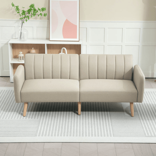 HOMCOM Sofá-cama de 2 Lugares 173x75x73 cm Dobrável em Tecido Tipo Linho com Encosto Ajustável em 3 Posições e Braços Desmontáveis Bege HOMCOM Sofá-cama de 2 Lugares 173x75x73 cm Dobrável em Tecido Tipo Linho com Encosto Ajustável em 3 Posições e Braços Desmontáveis Bege