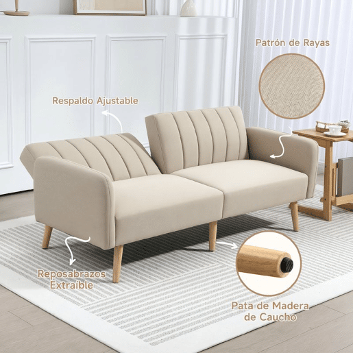HOMCOM Sofá-cama de 2 Lugares 173x75x73 cm Dobrável em Tecido Tipo Linho com Encosto Ajustável em 3 Posições e Braços Desmontáveis Bege HOMCOM Sofá-cama de 2 Lugares 173x75x73 cm Dobrável em Tecido Tipo Linho com Encosto Ajustável em 3 Posições e Braços Desmontáveis Bege