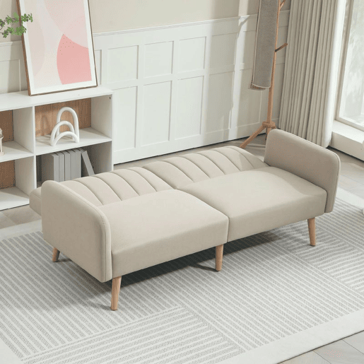 HOMCOM Sofá-cama de 2 Lugares 173x75x73 cm Dobrável em Tecido Tipo Linho com Encosto Ajustável em 3 Posições e Braços Desmontáveis Bege HOMCOM Sofá-cama de 2 Lugares 173x75x73 cm Dobrável em Tecido Tipo Linho com Encosto Ajustável em 3 Posições e Braços Desmontáveis Bege