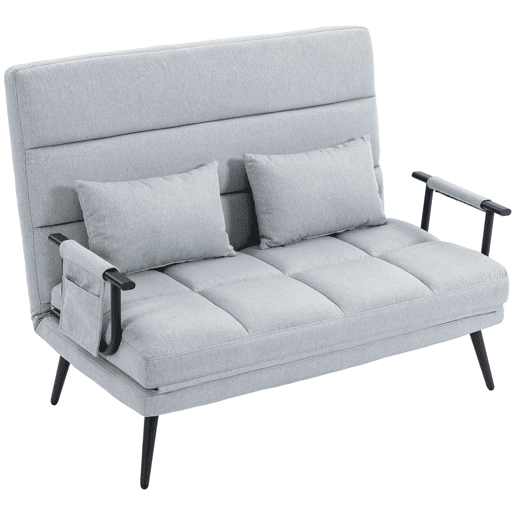 HOMCOM Sofá-cama de 2 Lugares 3 em 1, Conversível em Sofá, Divã e Cama, Encosto Ajustável, Tecido Efeito Linho, 2 Almofadas Laváveis, 127x73x95 cm, Cinzento-claro