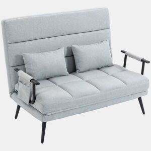 HOMCOM Sofá-cama de 2 Lugares 3 em 1, Conversível em Sofá, Divã e Cama, Encosto Ajustável, Tecido Efeito Linho, 2 Almofadas Laváveis, 127x73x95 cm, Cinzento-claro