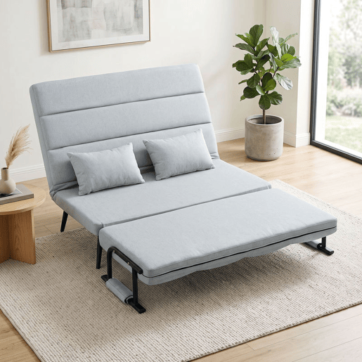 HOMCOM Sofá-cama de 2 Lugares 3 em 1, Conversível em Sofá, Divã e Cama, Encosto Ajustável, Tecido Efeito Linho, 2 Almofadas Laváveis, 127x73x95 cm, Cinzento-claro