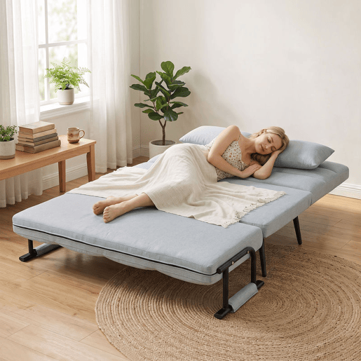 HOMCOM Sofá-cama de 2 Lugares 3 em 1, Conversível em Sofá, Divã e Cama, Encosto Ajustável, Tecido Efeito Linho, 2 Almofadas Laváveis, 127x73x95 cm, Cinzento-claro