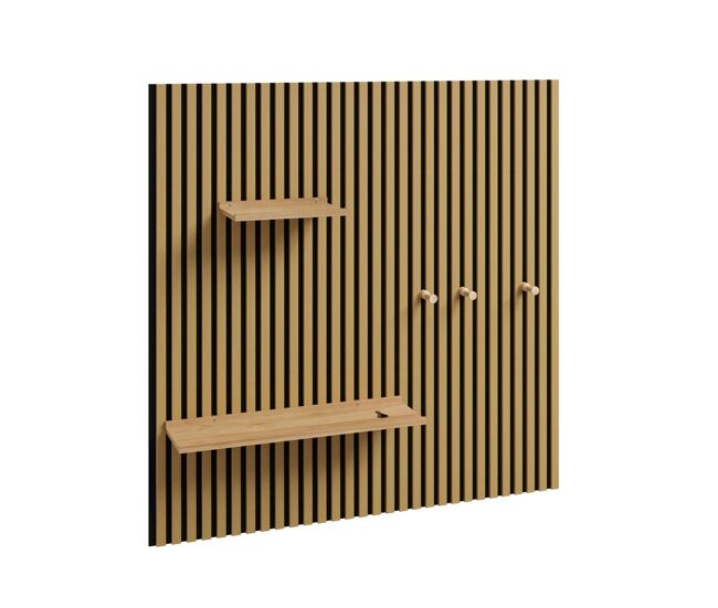 Sobuy estantería mural con ganchos y repisas fhk40-n | natural | 120x19x120 cm | madera maciza con panel trasero de fibra de madera recubierta en negro