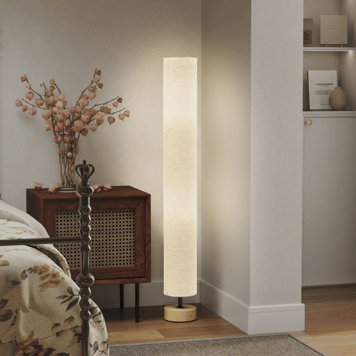 HOMCOM Candeeiro de Pé Moderno para Sala e Quarto, 2 Casquilhos E27 Máx. 40 W, Abat-Jour em Linho, Estrutura Metálica, 15x15x120 cm, Cinzento