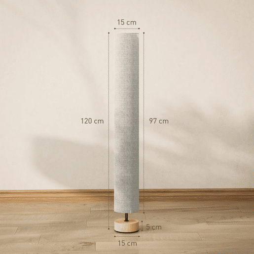 HOMCOM Candeeiro de Pé Moderno para Sala e Quarto, 2 Casquilhos E27 Máx. 40 W, Abat-Jour em Linho, Estrutura Metálica, 15x15x120 cm, Cinzento