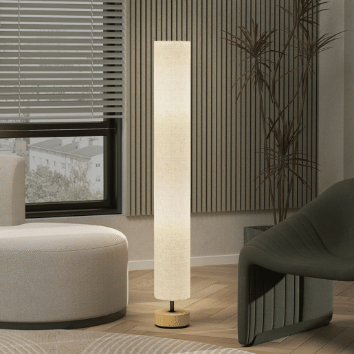 HOMCOM Candeeiro de Pé Moderno para Sala e Quarto, 2 Casquilhos E27 Máx. 40 W, Abat-Jour em Linho, Estrutura Metálica, 15x15x120 cm, Cinzento
