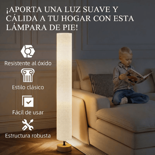 HOMCOM Candeeiro de Pé Moderno para Sala e Quarto, 2 Casquilhos E27 Máx. 40 W, Abat-Jour em Linho, Estrutura Metálica, 15x15x120 cm, Cinzento