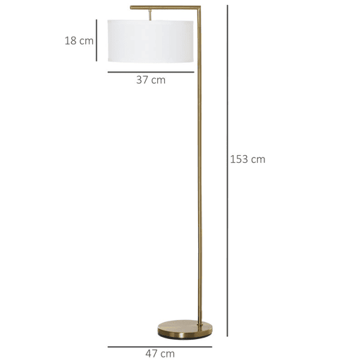 HOMCOM Candeeiro de Pé com Abajur em Tecido, Casquilho E27 e Interruptor de Pé, para Sala de Estar, Quarto e Escritório, Dourado e Branco HOMCOM Candeeiro de Pé com Abajur em Tecido, Casquilho E27 e Interruptor de Pé, para Sala de Estar, Quarto e Escritório, Dourado e Branco