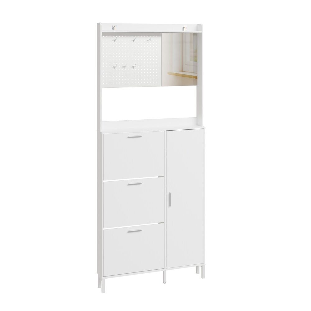 Sobuy armario escarpiera con espejo fsr233-w | blanco | 83x14x197 cm | aglomerado con acabado melamínico
