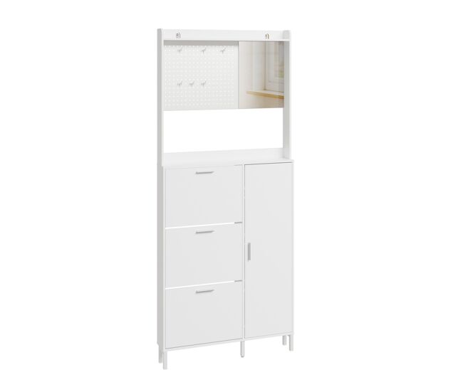Sobuy armario escarpiera con espejo fsr233-w | blanco | 83x14x197 cm | aglomerado con acabado melamínico