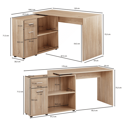 Mesa de canto 120 cm, carvalho Sonoma