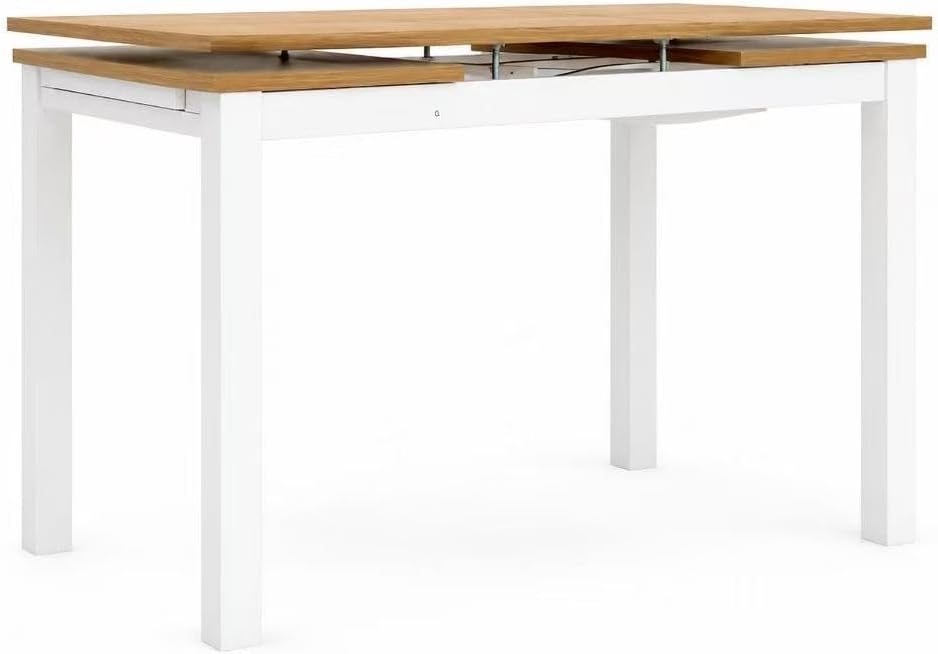 Dupi mesa cocina extensible agora | extesión lateral de 20cm para cada ala | 100/140x60x76 cm | tablero mdf 18 mm | patas cuadradas | blanco/taupe